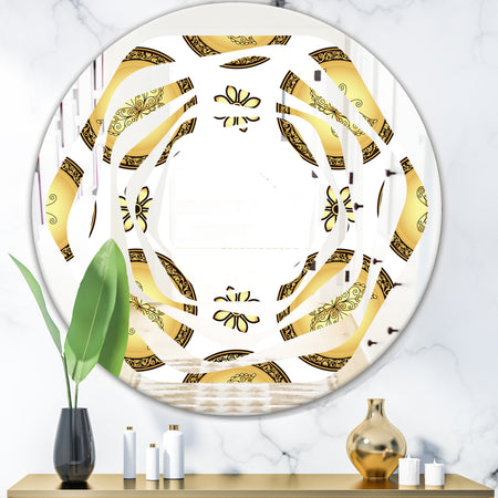 Gold and browne pattern with gradient vintage circles - Modern Round or Oval Wall Mirror - Whirl