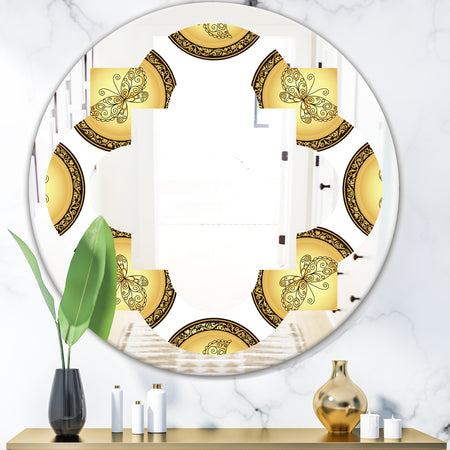 Gold and browne pattern with gradient vintage circles - Modern Round or Oval Wall Mirror - Quatrefoil