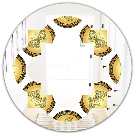 Gold and browne pattern with gradient vintage circles - Modern Round or Oval Wall Mirror - Quatrefoil