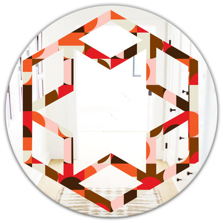 Retro Geometric Design II - Modern Round or Oval Wall Mirror - Hexagon Star