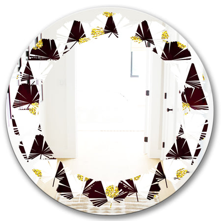 Gold Polka Dot Pattern II - Modern Round or Oval Wall Mirror - Leaves