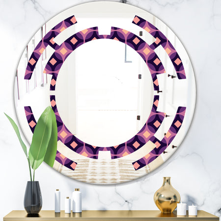 Retro Circular Purple and Yellow Pattern - Modern Round or Oval Wall Mirror - Space