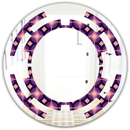 Retro Circular Purple and Yellow Pattern - Modern Round or Oval Wall Mirror - Space