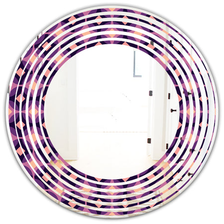 Retro Circular Purple and Yellow Pattern - Modern Round or Oval Wall Mirror - Wave