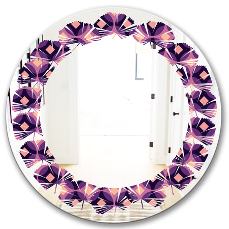 Retro Circular Purple and Yellow Pattern - Modern Round or Oval Wall Mirror - Leaves