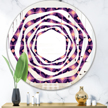 Retro Circular Purple and Yellow Pattern - Modern Round or Oval Wall Mirror - Whirl
