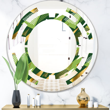 Triangular Gold and Green Design I - Modern Round or Oval Wall Mirror - Space
