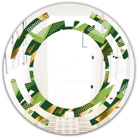 Triangular Gold and Green Design I - Modern Round or Oval Wall Mirror - Space