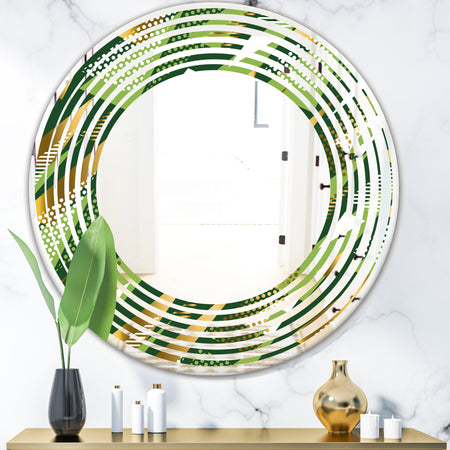 Triangular Gold and Green Design I - Modern Round or Oval Wall Mirror - Wave