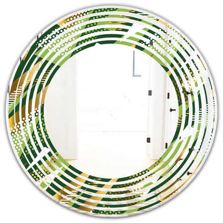 Triangular Gold and Green Design I - Modern Round or Oval Wall Mirror - Wave