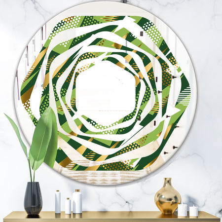 Triangular Gold and Green Design I - Modern Round or Oval Wall Mirror - Whirl