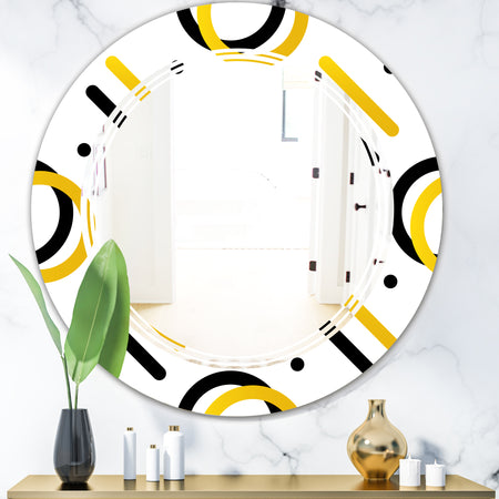 Trendy Black and Gold Triangular Pattern I - Modern Round or Oval Wall Mirror - Triple C
