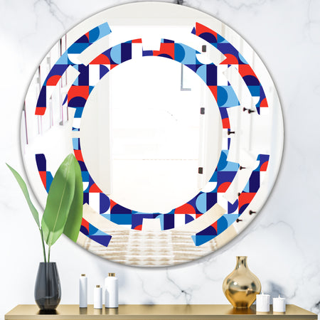 Blue, Red & White Polka Dots - Modern Round or Oval Wall Mirror - Space