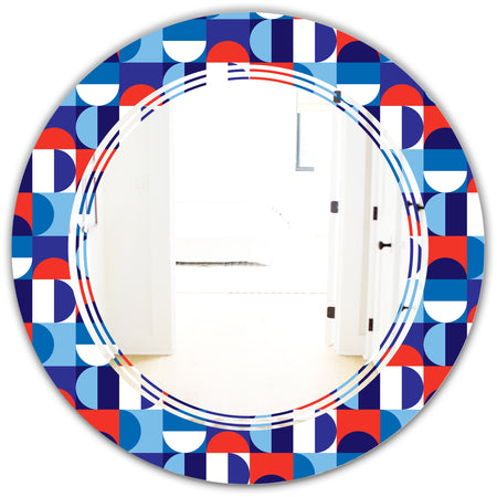 Blue, Red & White Polka Dots - Modern Round or Oval Wall Mirror - Triple C