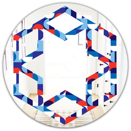 Blue, Red & White Polka Dots - Modern Round or Oval Wall Mirror - Hexagon Star