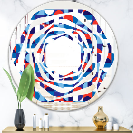 Blue, Red & White Polka Dots - Modern Round or Oval Wall Mirror - Whirl