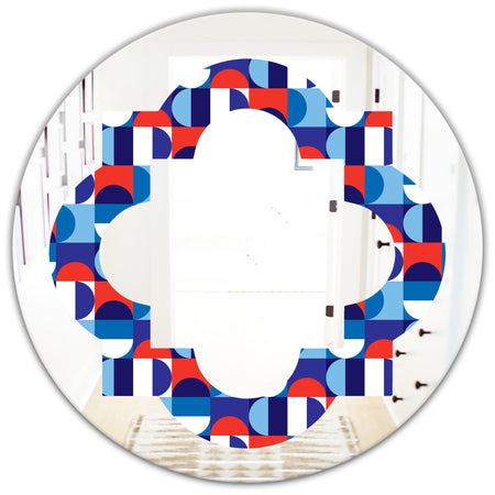 Blue, Red & White Polka Dots - Modern Round or Oval Wall Mirror - Quatrefoil