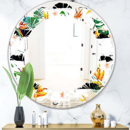 Retro Tropical Leaves II - Modern Round or Oval Wall Mirror - Leaves