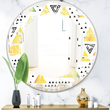 Triangular Retro Design IV - Modern Round or Oval Wall Mirror - Leaves