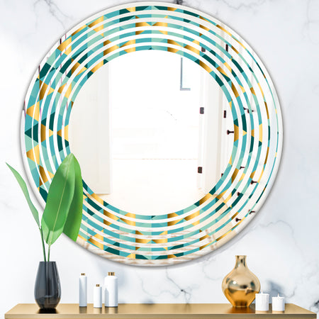 Gold and Blue Dynamics V - Modern Round or Oval Wall Mirror - Wave