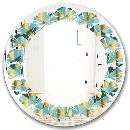 Gold and Blue Dynamics V - Modern Round or Oval Wall Mirror - Leaves