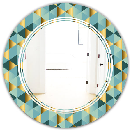 Gold and Blue Dynamics V - Modern Round or Oval Wall Mirror - Triple C