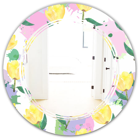 Floral pattern with flowers - Cottage Round or Oval Wall Mirror - Triple C