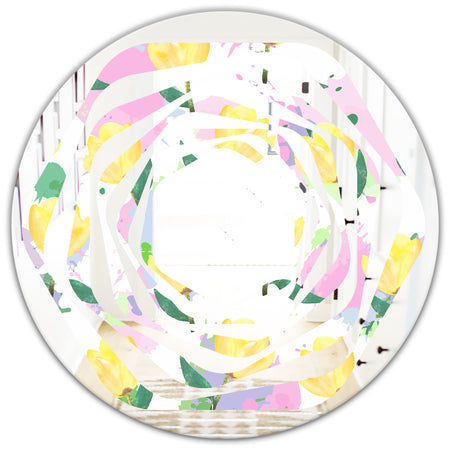 Floral pattern with flowers - Cottage Round or Oval Wall Mirror - Whirl