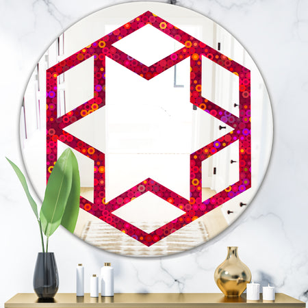 Circular Retro Design III - Modern Round or Oval Wall Mirror - Hexagon Star