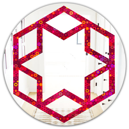 Circular Retro Design III - Modern Round or Oval Wall Mirror - Hexagon Star