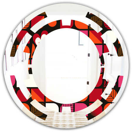 Geometric Retro Flower Design I - Modern Round or Oval Wall Mirror - Space