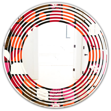 Geometric Retro Flower Design I - Modern Round or Oval Wall Mirror - Wave