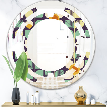 Botanical Retro Design III - Modern Round or Oval Wall Mirror - Space
