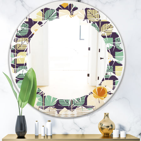 Botanical Retro Design III - Modern Round or Oval Wall Mirror - Leaves
