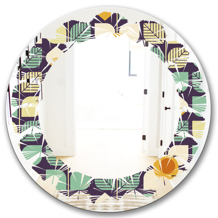 Botanical Retro Design III - Modern Round or Oval Wall Mirror - Leaves