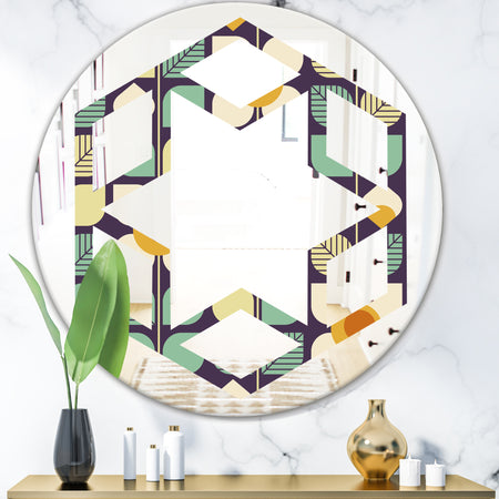 Botanical Retro Design III - Modern Round or Oval Wall Mirror - Hexagon Star