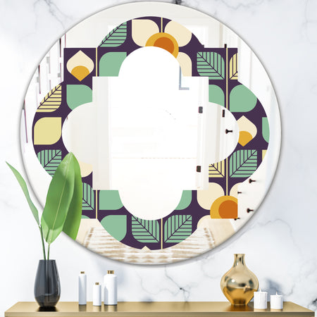Botanical Retro Design III - Modern Round or Oval Wall Mirror - Quatrefoil