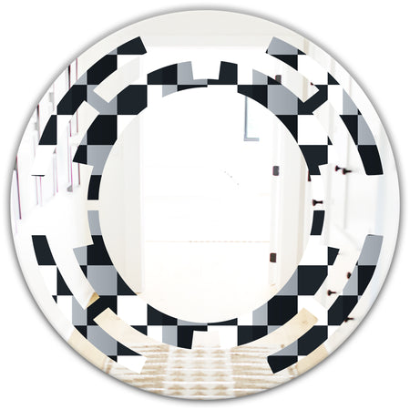 Geometric Monochrome Pattern I - Modern Round or Oval Wall Mirror - Space