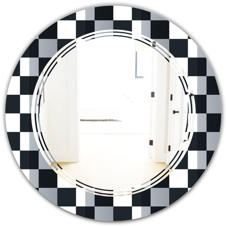 Geometric Monochrome Pattern I - Modern Round or Oval Wall Mirror - Triple C