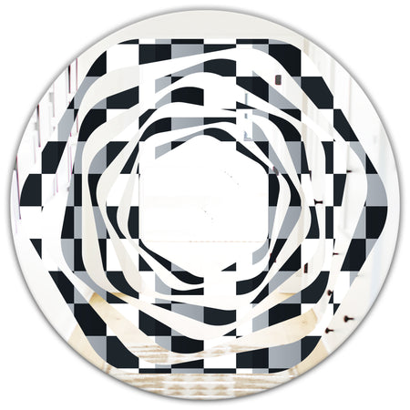 Geometric Monochrome Pattern I - Modern Round or Oval Wall Mirror - Whirl