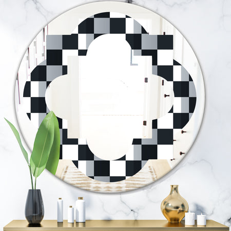Geometric Monochrome Pattern I - Modern Round or Oval Wall Mirror - Quatrefoil