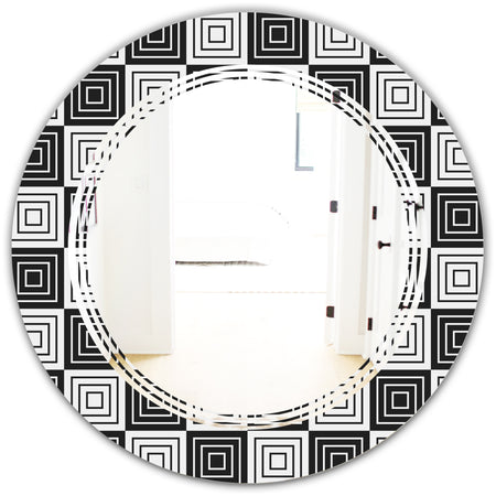 Monochrome Geometric Pattern XI - Modern Round or Oval Wall Mirror - Triple C