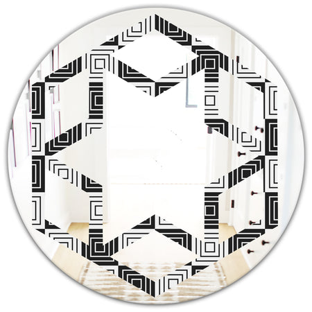 Monochrome Geometric Pattern XI - Modern Round or Oval Wall Mirror - Hexagon Star