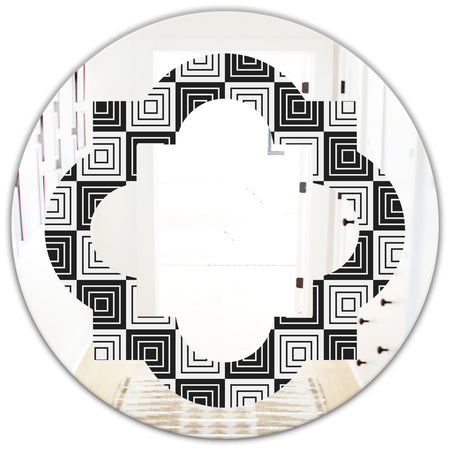 Monochrome Geometric Pattern XI - Modern Round or Oval Wall Mirror - Quatrefoil