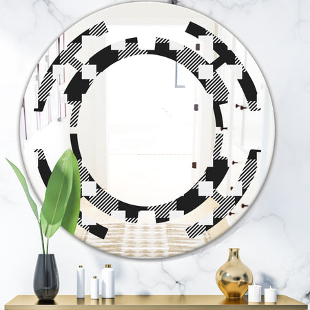 Geometric Monochrome Pattern II - Modern Round or Oval Wall Mirror - Space