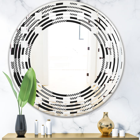 Geometric Monochrome Pattern II - Modern Round or Oval Wall Mirror - Wave