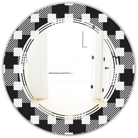 Geometric Monochrome Pattern II - Modern Round or Oval Wall Mirror - Triple C