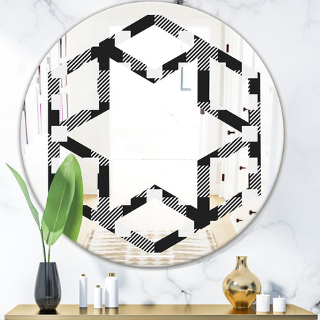 Geometric Monochrome Pattern II - Modern Round or Oval Wall Mirror - Hexagon Star