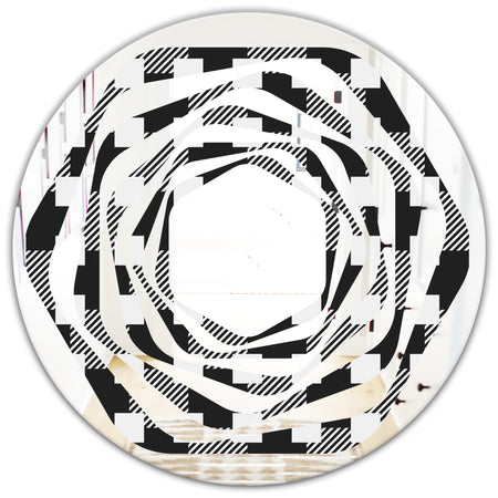 Geometric Monochrome Pattern II - Modern Round or Oval Wall Mirror - Whirl