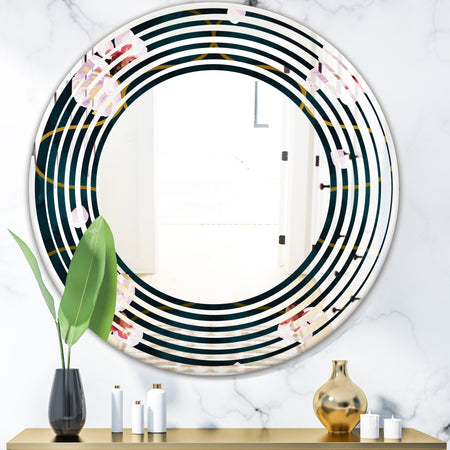 Retro Pink Flower Pattern II - Cottage Round or Oval Wall Mirror - Wave